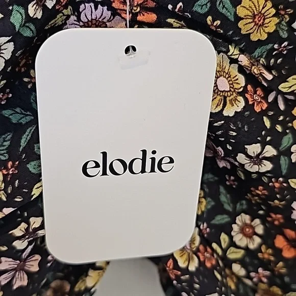 Elodie Floral Black Yellow Pink Elasticized Off Shoulder Rucshed Side Tie Top S - Picture 5 of 13